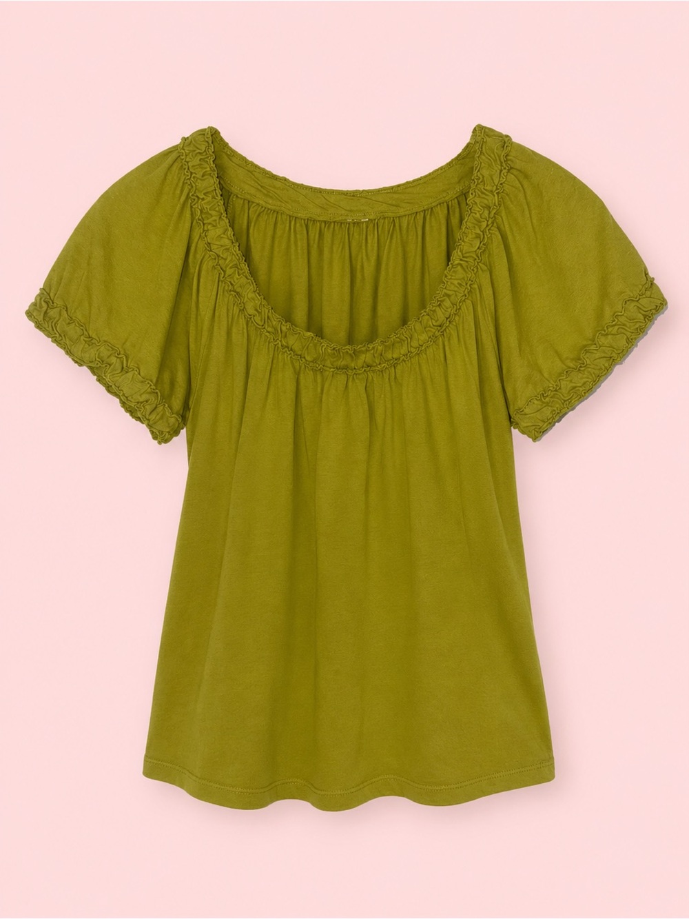 Merona XS Green Ruched Peasant Top Puff Sleeve Boho Y2K